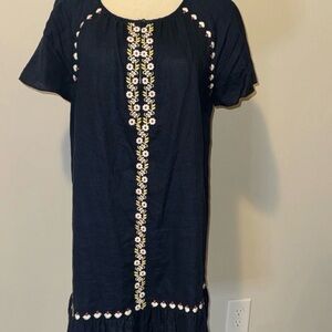 MADEWELL Embroidered Linen Dress Medium M Blue White Floral